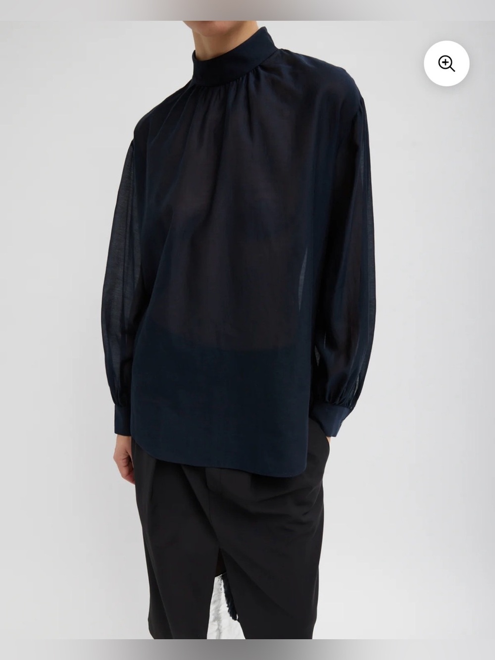 Tibi Silk Cotton Shirred Neck Blouse